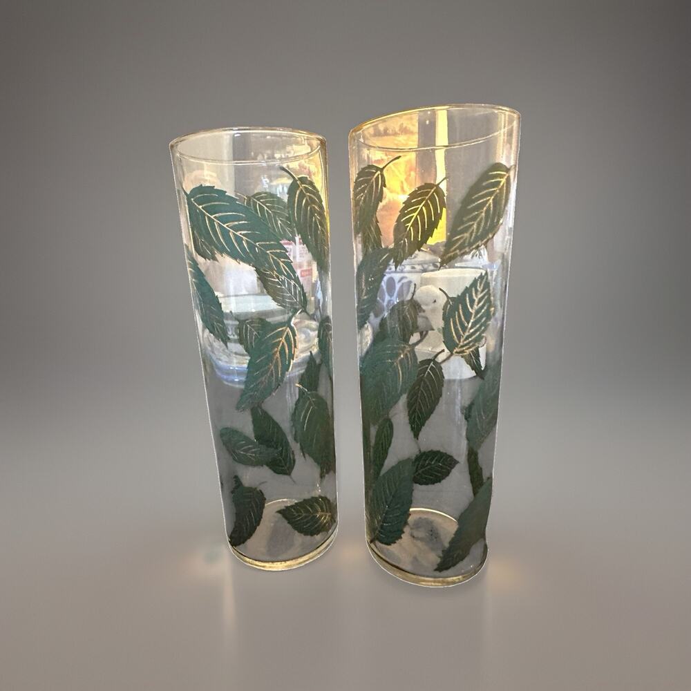 Vintage MCM Set of 2 Corning Beverage Ware "Green Mint" Mojito Highball Glasses